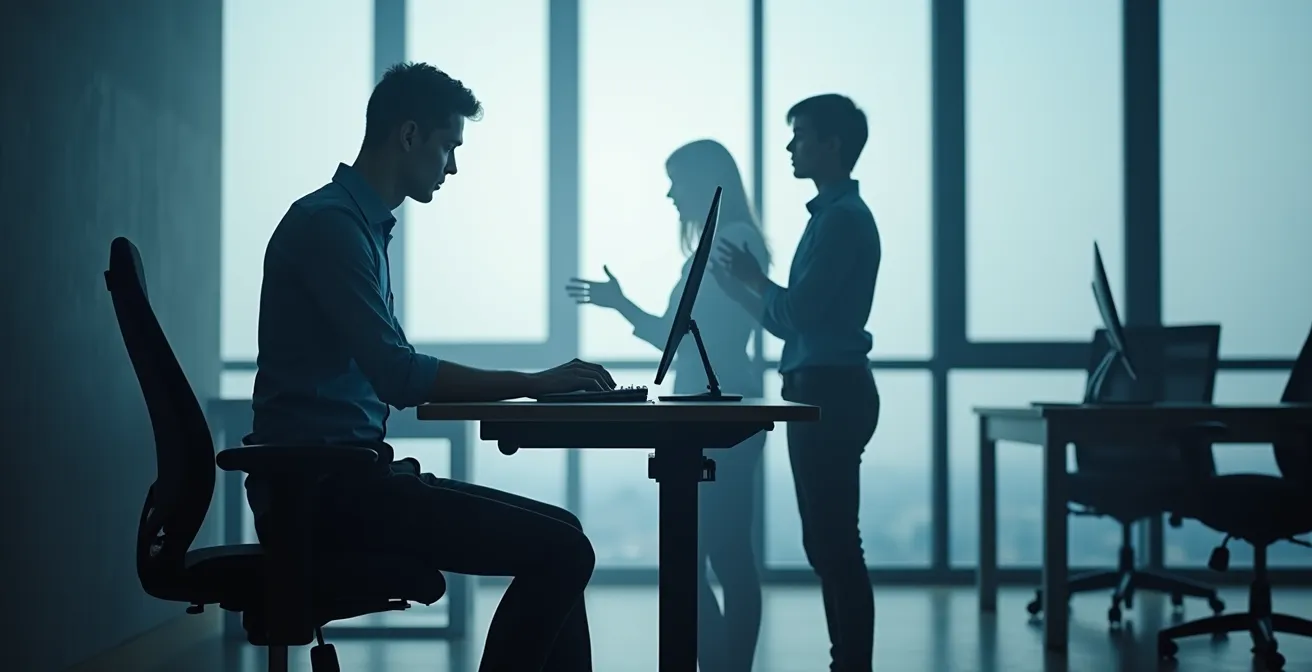 Zeitrafferaufnahme zeigt Person in verschiedenen Arbeitspositionen - sitzend, stehend und in Bewegung am höhenverstellbaren Schreibtisch