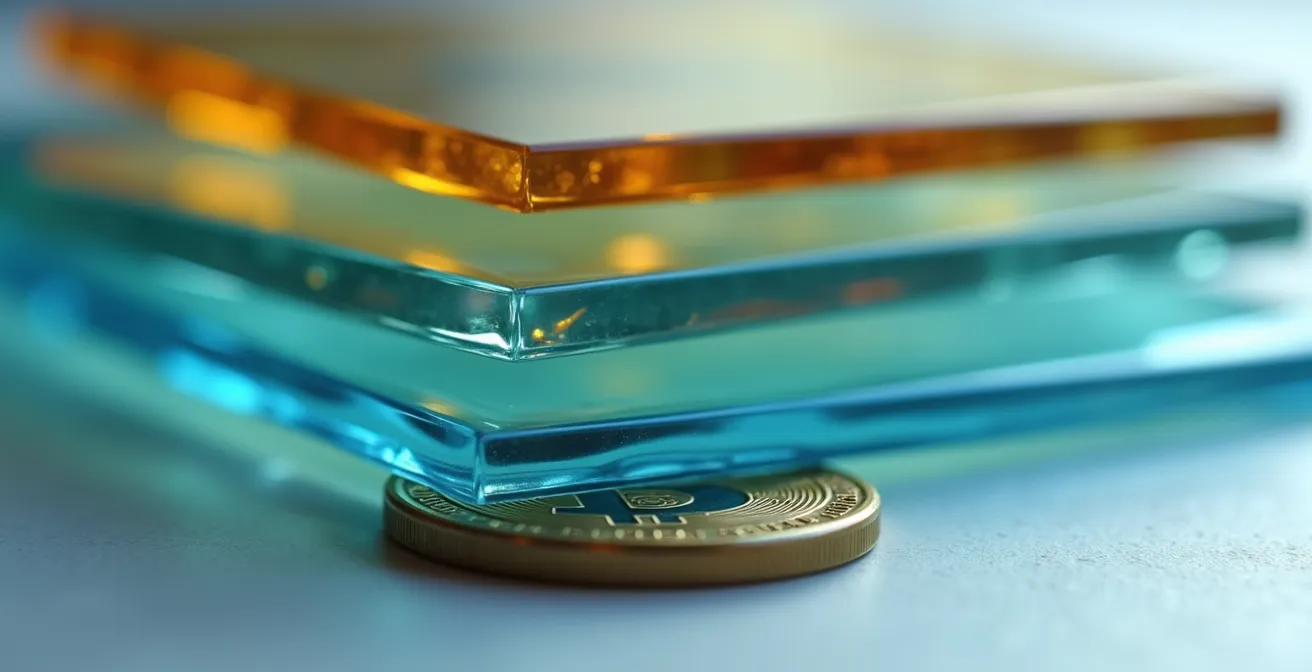 Abstrakte Darstellung der drei Risikoebenen beim Blockchain-Staking