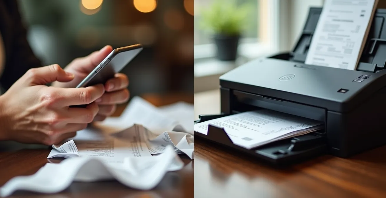 Vergleich zwischen mobiler App-Nutzung und Hardware-Scanner für Belegerfassung