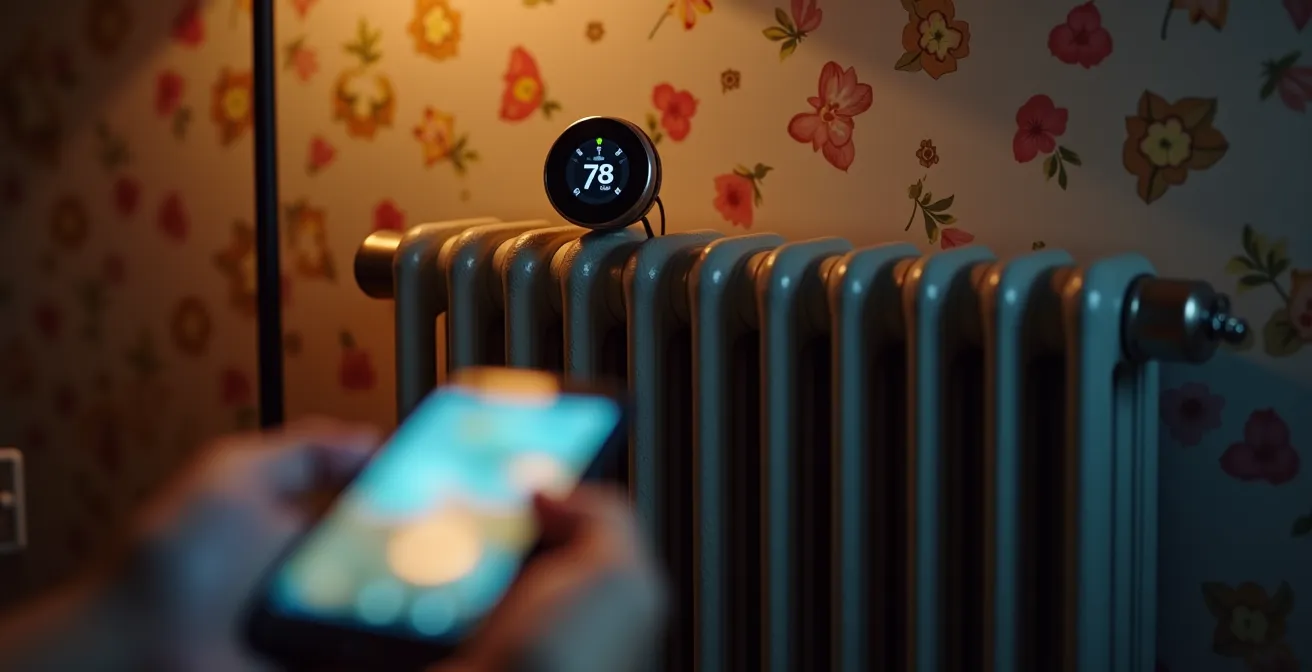 Smarte Thermostatsteuerung an modernisierten Heizkörpern im Altbau