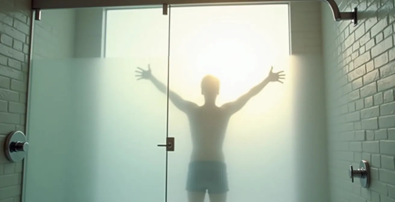 Person unter der Dusche zeigt Energie und Vitalität nach Kältereiz