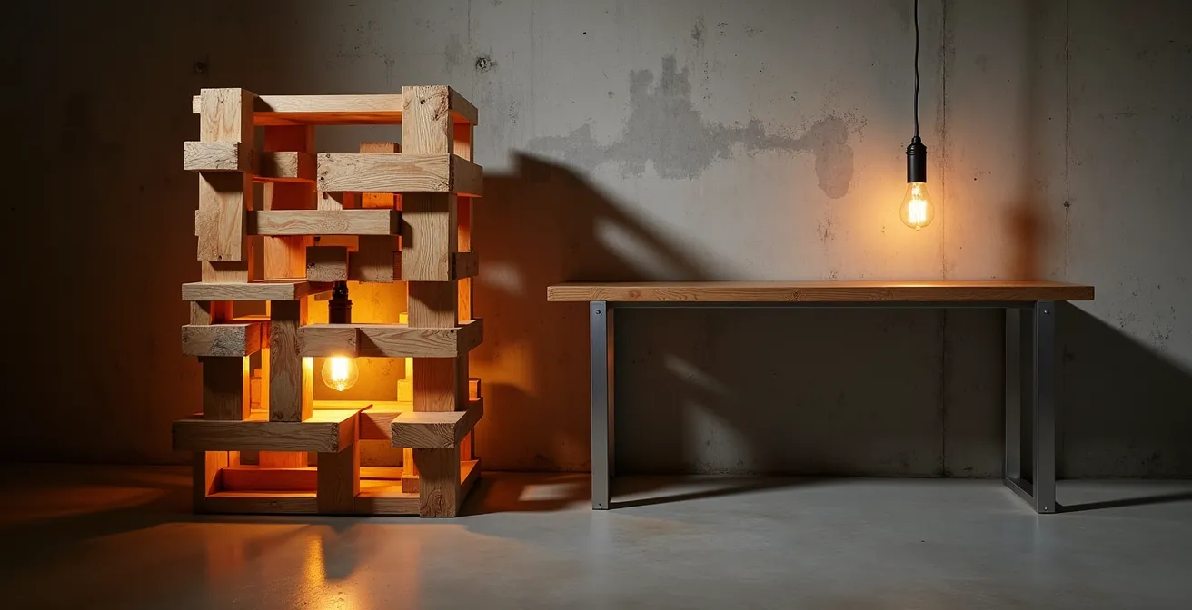 Minimalistisch gestaltetes Palettenmöbel mit hochwertigen Materialakzenten