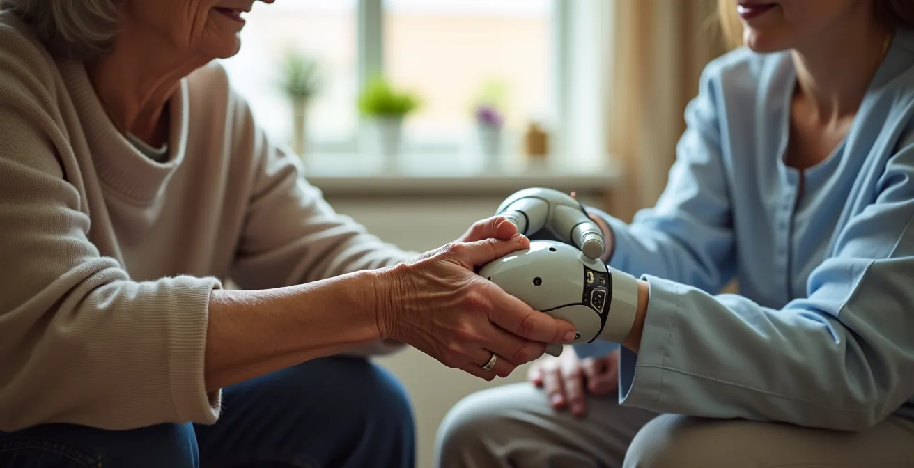 Harmonische Zusammenarbeit zwischen Pflegeroboter und menschlicher Pflegekraft